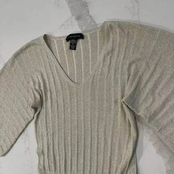 Cable & Gauge Silk Gold Sparkle Ribbed VNeck y2k Sweater Womens Medium Christmas - Picture 4 of 6